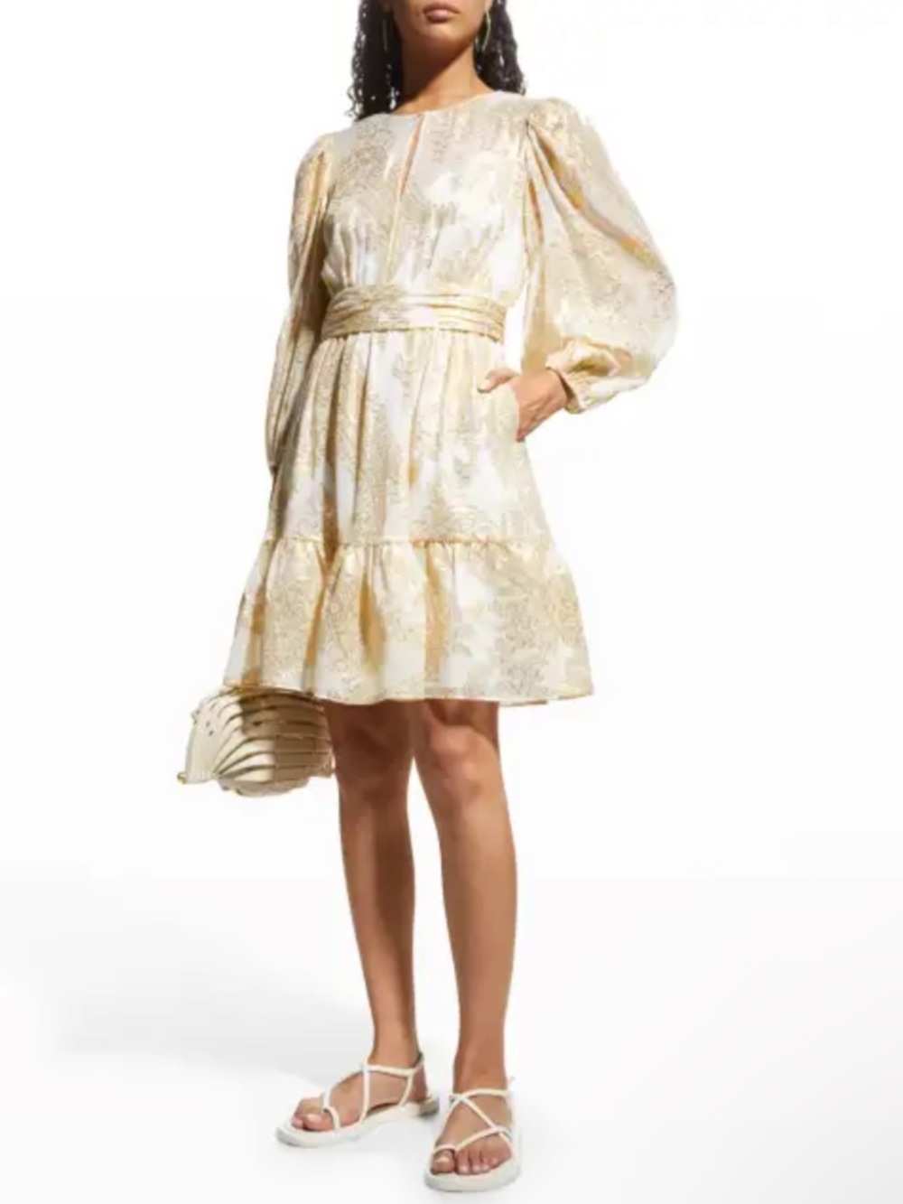 Kobi Halperin Ivory and Gold Floral Mini Dress
